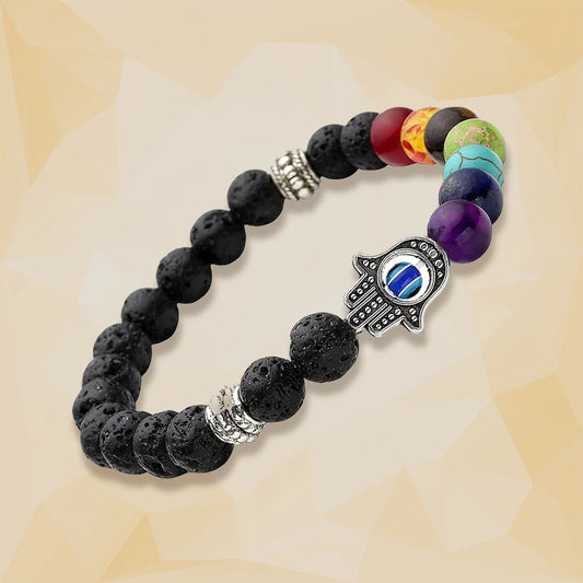 7 Chakra & Lava Stone Healing Bracelet with Hamsa Evil Eye 🧘‍♂️🧿